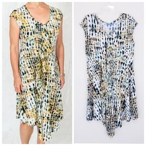 Simply Vera Vera Wang Casual Dress Ruffle Front Printed Green Blue White Large